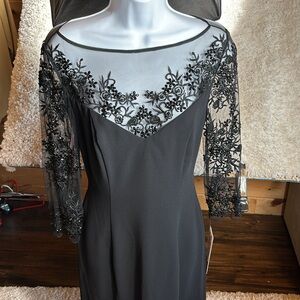 Monique Lhuillier **NEW** Black Beaded Cocktail Dress, 3/4 Sleeves, Size 6